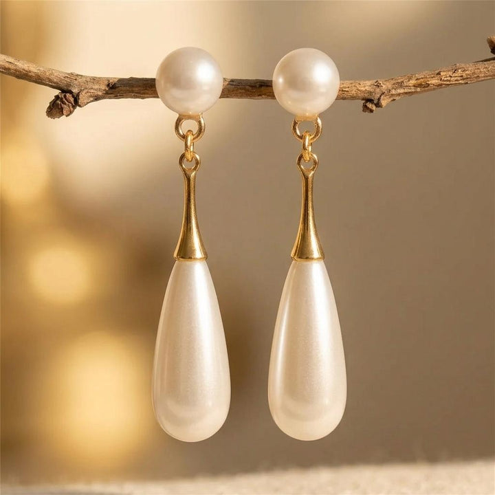 Pearl Drop Gold Dangle Earrings