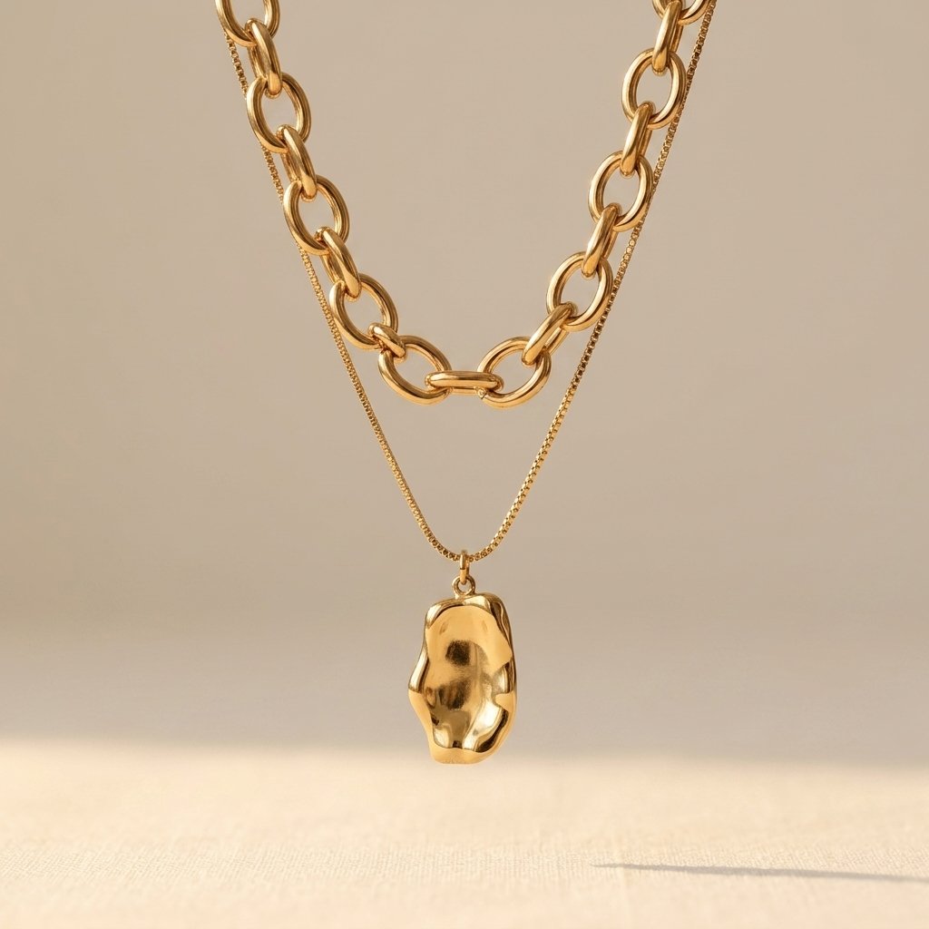 Vergulde ketting met gehamerde ovale hanger