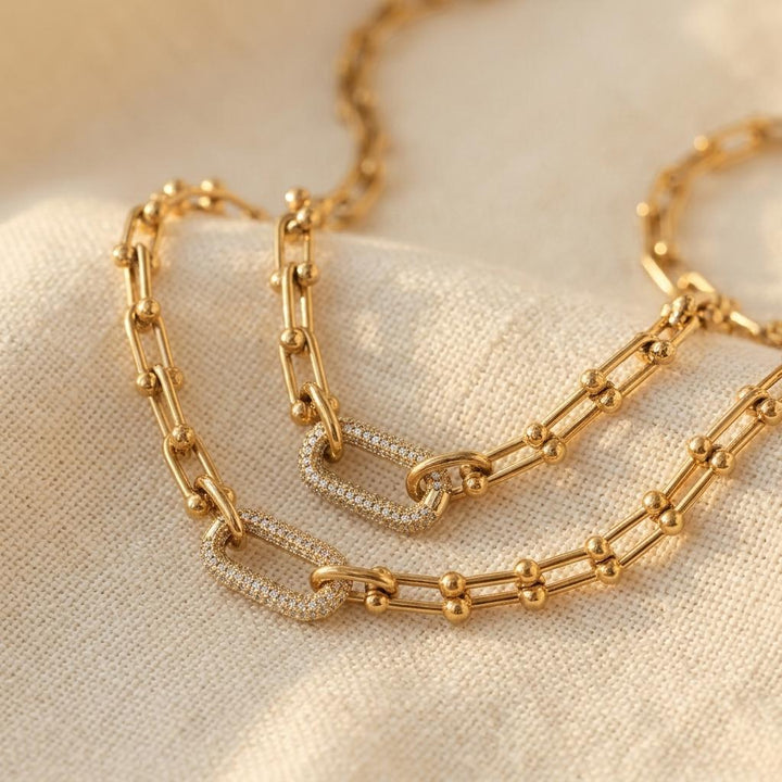 Gold Plated Chunky Chain Necklace Zirconia