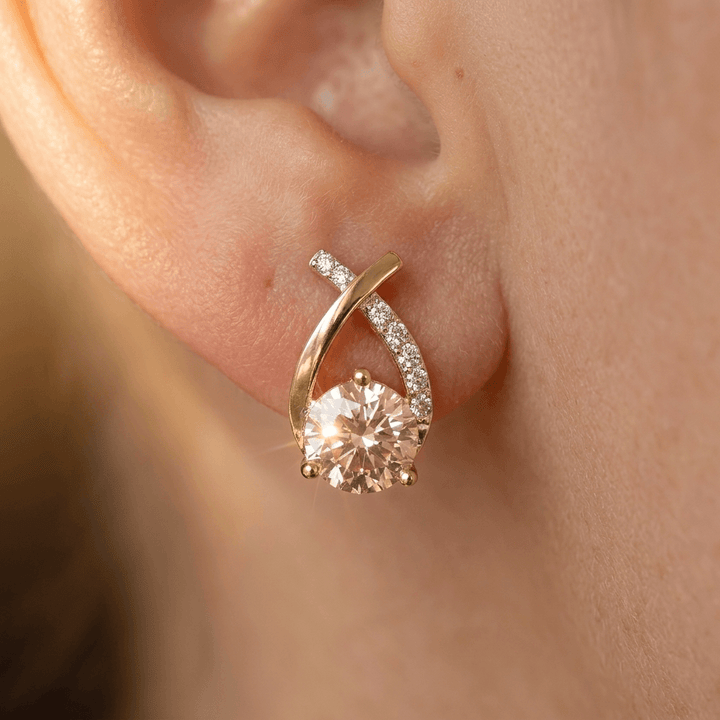 Gold Teardrop Champagne Cubic Zirconia Stud Earrings