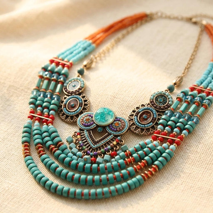 Bohemian Turquoise Beaded Layered Necklace