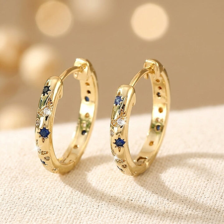 Luxurious Copper Zirconia Star & Moon Hoop Earrings